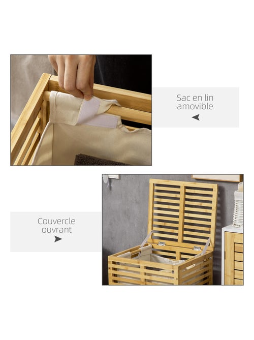 Panier à linge bambou sac amovible polyester beige - Kiabi