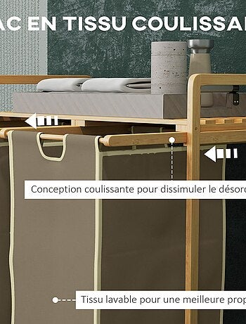 Panier à linge corbeille à linge bambou 2 paniers amovibles crème