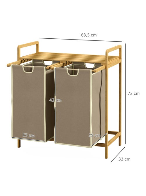Panier à linge corbeille à linge bambou 2 paniers amovibles crème - Kiabi