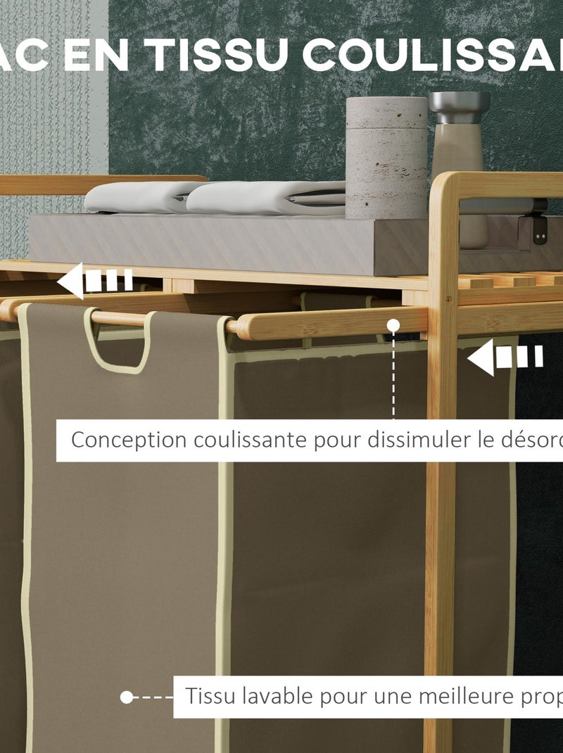 Panier à linge corbeille à linge bambou 2 paniers amovibles crème Beige/Blanc - Kiabi