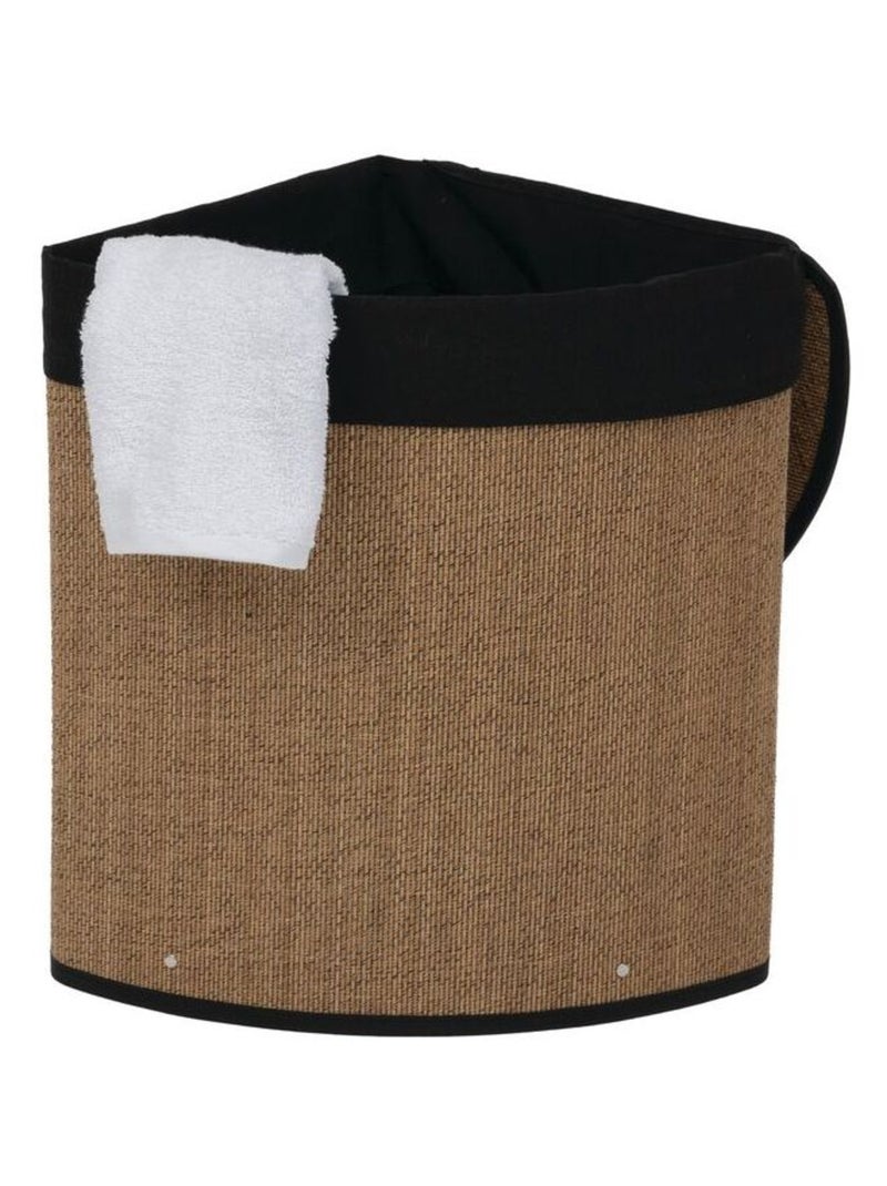 Panier à linge d'angle 48L bambou et tissu Noir - Kiabi