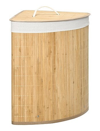 Panier à linge d'angle 55 L bambou housse tissu