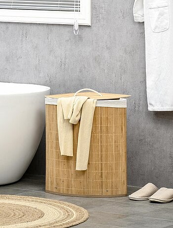 Panier à linge d'angle 55 L bambou housse tissu