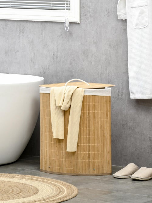 Panier à linge d'angle 55 L bambou housse tissu - Kiabi
