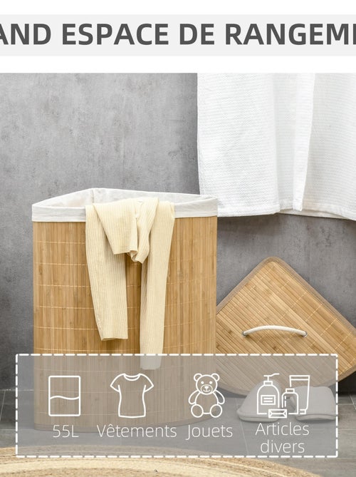 Panier à linge d'angle 55 L bambou housse tissu - Kiabi