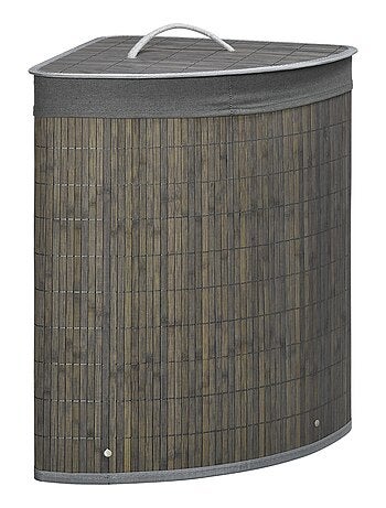 Panier à linge d'angle 55 L bambou housse tissu