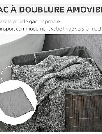 Panier à linge d'angle 55 L bambou housse tissu