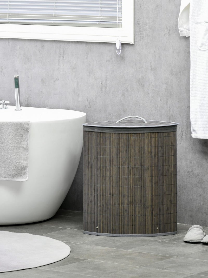 Panier à linge d'angle 55 L bambou housse tissu Gris - Kiabi