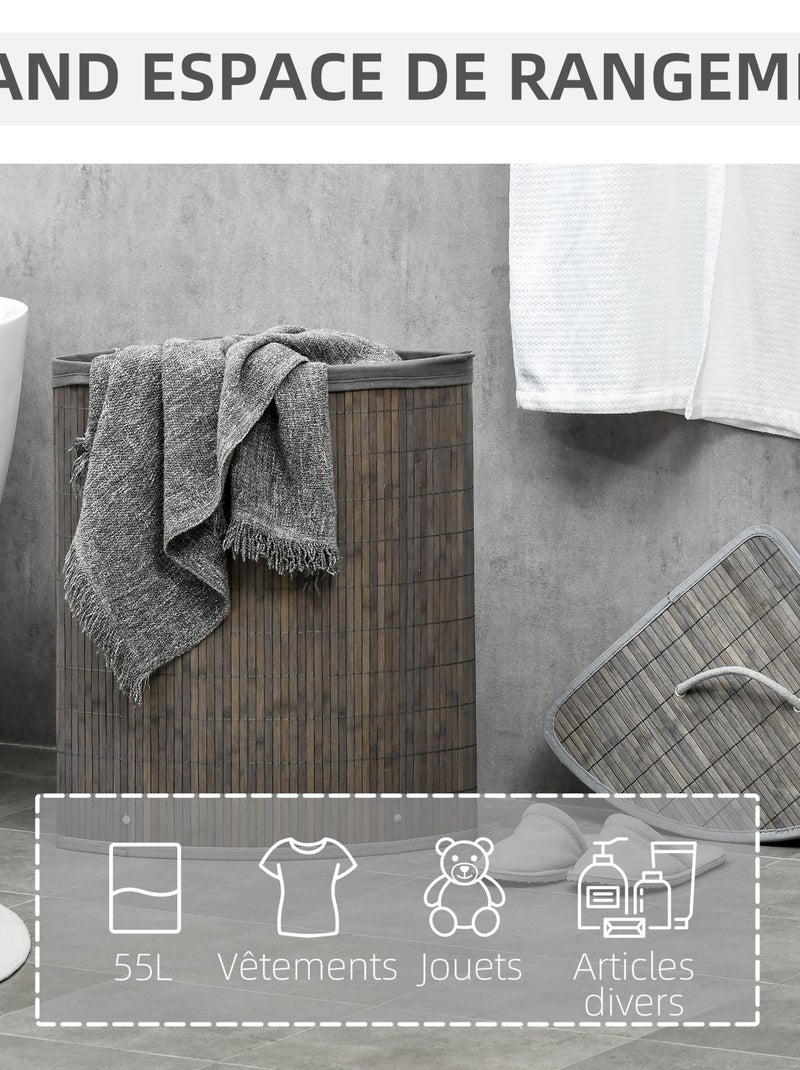 Panier à linge d'angle 55 L bambou housse tissu Gris - Kiabi