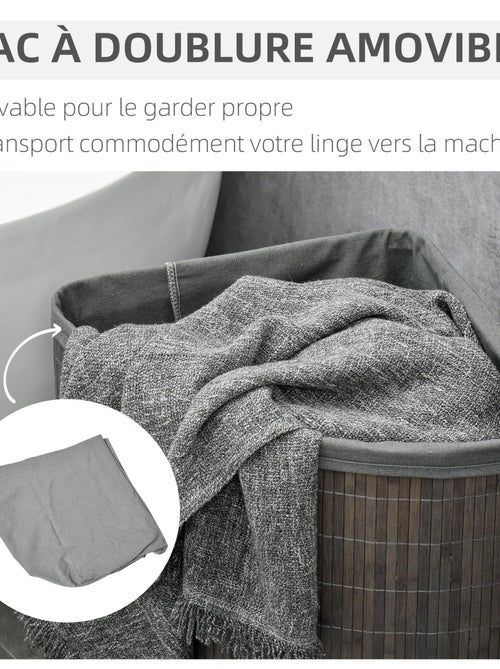 Panier à linge d'angle 55 L bambou housse tissu - Kiabi