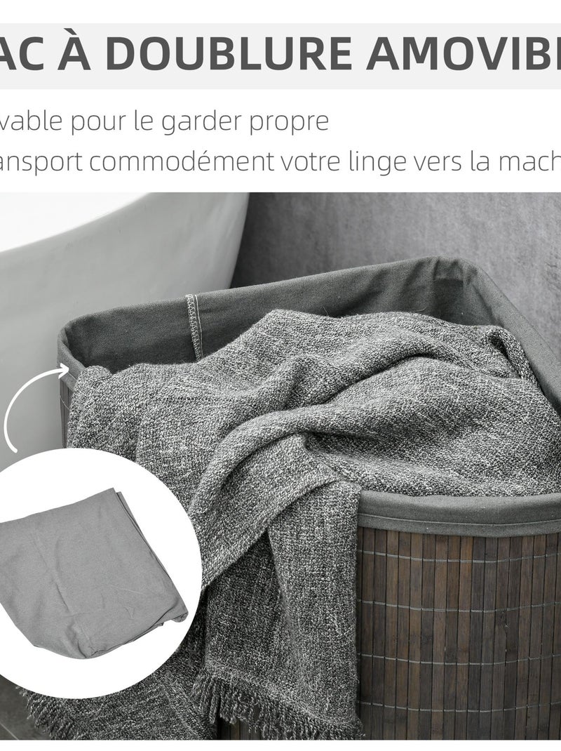 Panier à linge d'angle 55 L bambou housse tissu Gris - Kiabi