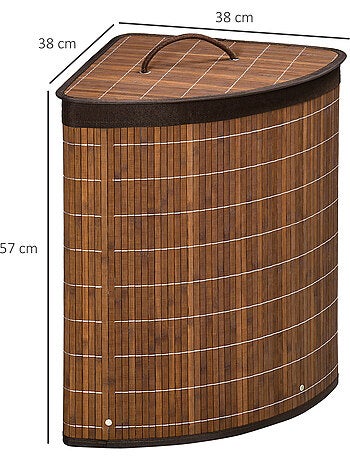 Panier à linge d'angle 55 l bambou housse tissu