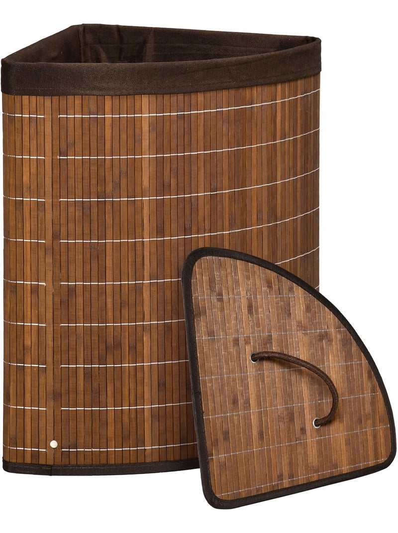 Panier à linge d'angle 55 l bambou housse tissu Marron - Kiabi
