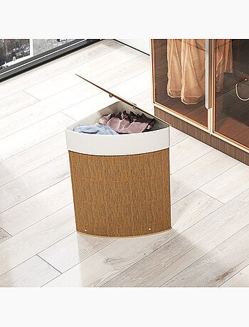 Panier à linge d'angle bambou 55l