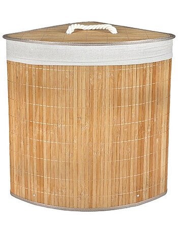Panier à linge d'angle en bambou avec couvercle