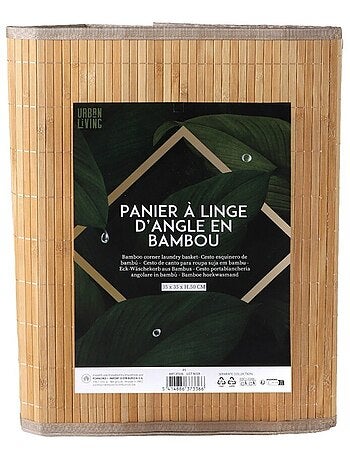 Panier à linge d'angle en bambou avec couvercle
