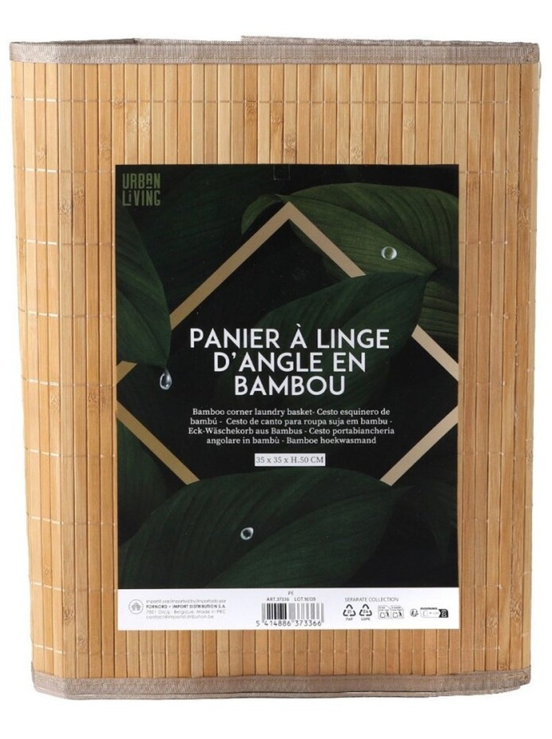 Panier à linge d'angle en bambou avec couvercle Beige - Kiabi