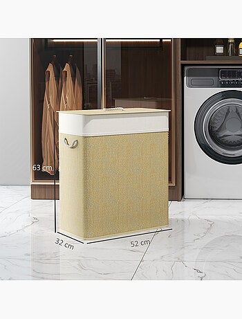 Panier à linge double 100l couvercle et poignées tissage bambou