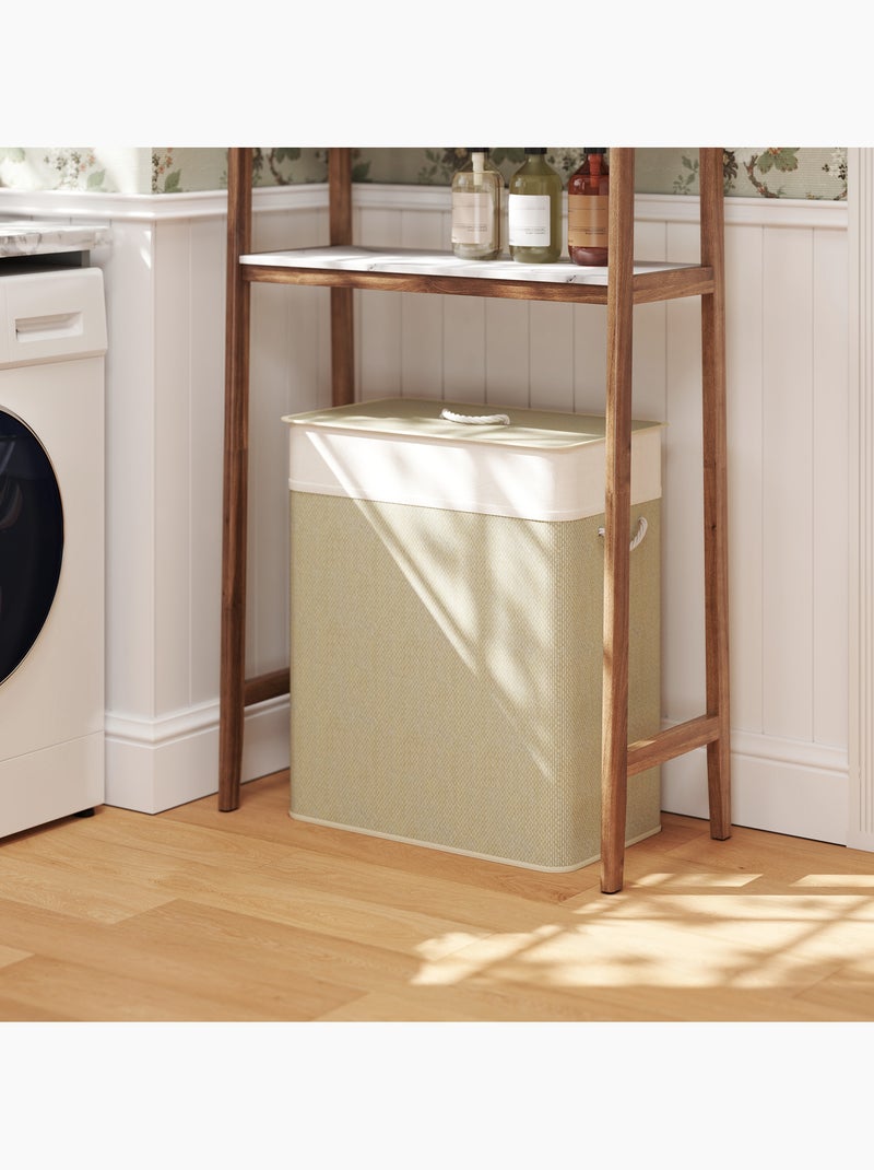 Panier à linge double 100l couvercle et poignées tissage bambou Beige - Kiabi