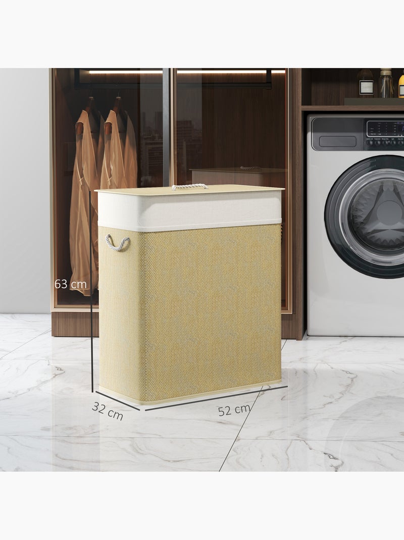 Panier à linge double 100l couvercle et poignées tissage bambou Beige - Kiabi