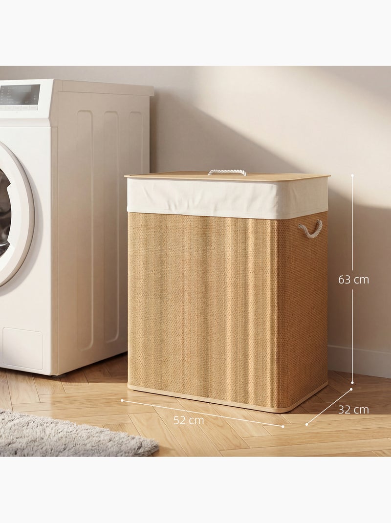 Panier à linge double 100l couvercle et poignées tissage bambou Marron - Kiabi