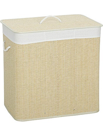 Panier à linge double 144l couvercle et poignées tissage bambou