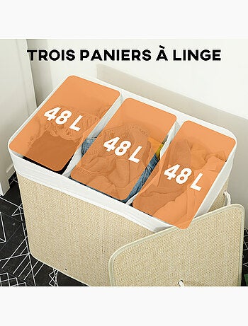 Panier à linge double 144l couvercle et poignées tissage bambou
