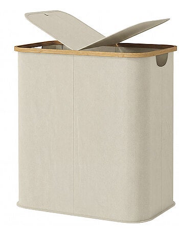 Panier à linge double pliable 80l non tissé bambou