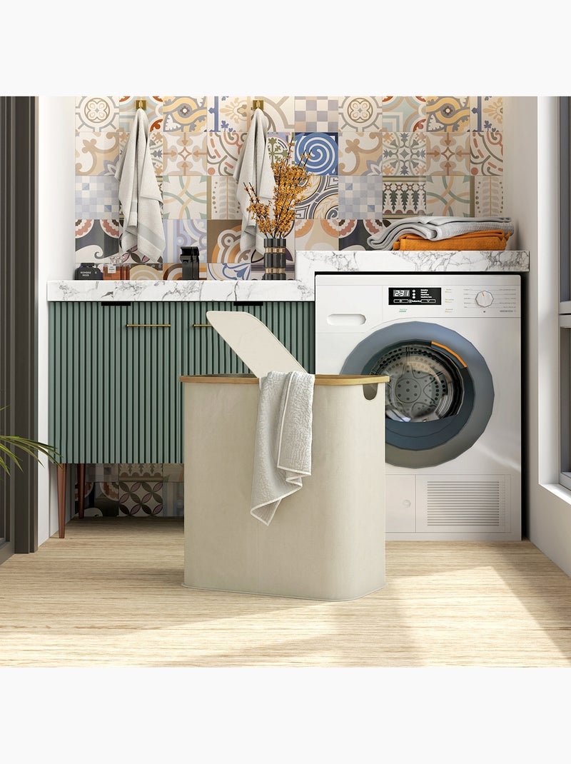 Panier à linge double pliable 80l non tissé bambou Beige - Kiabi