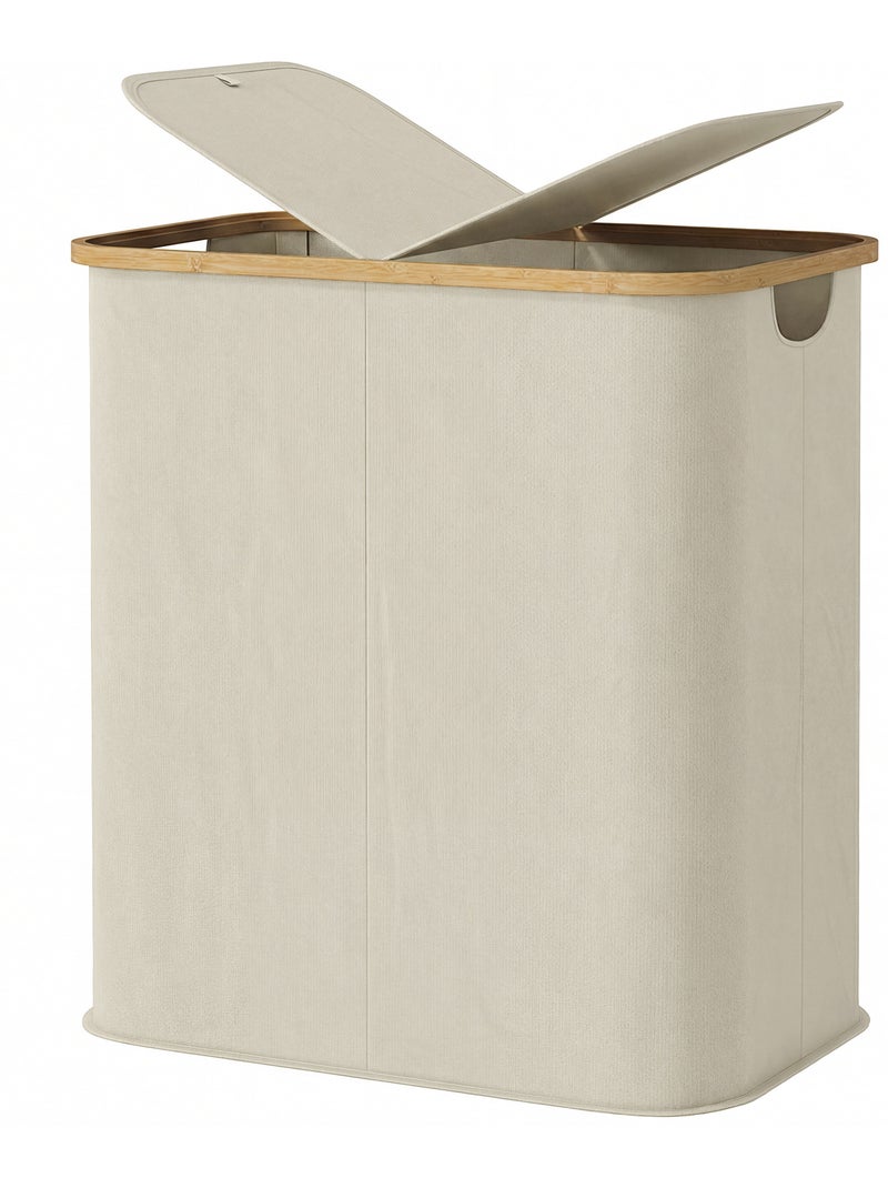 Panier à linge double pliable 80l non tissé bambou Beige - Kiabi