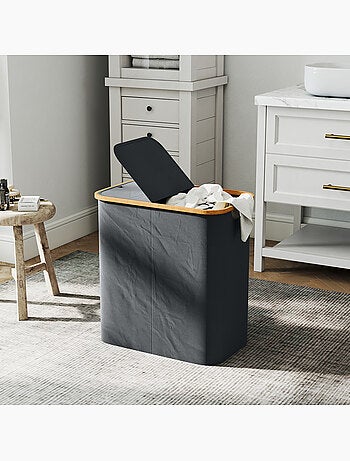 Panier à linge double pliable 80l non tissé bambou