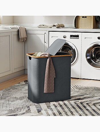 Panier à linge double pliable 80l non tissé bambou