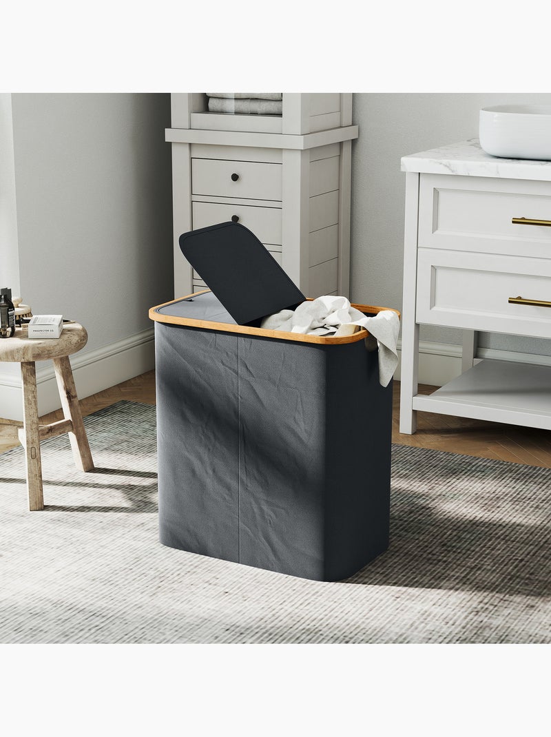 Panier à linge double pliable 80l non tissé bambou Gris - Kiabi