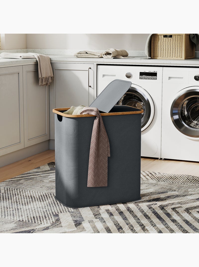 Panier à linge double pliable 80l non tissé bambou Gris - Kiabi