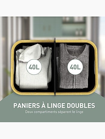 Panier à linge double pliable 80l non tissé bambou