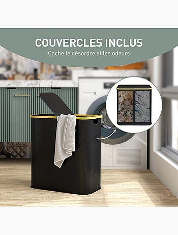 Panier à linge double pliable 80l non tissé bambou