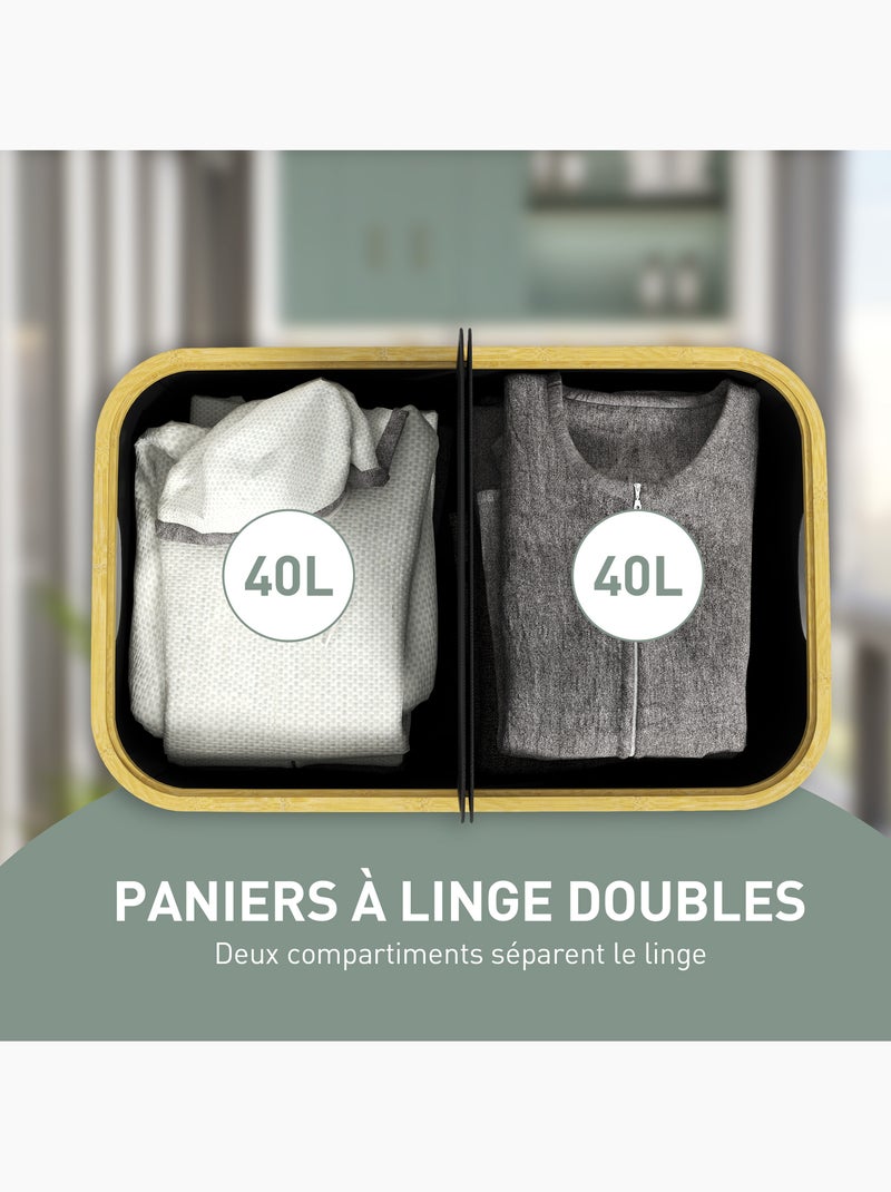 Panier à linge double pliable 80l non tissé bambou Noir - Kiabi