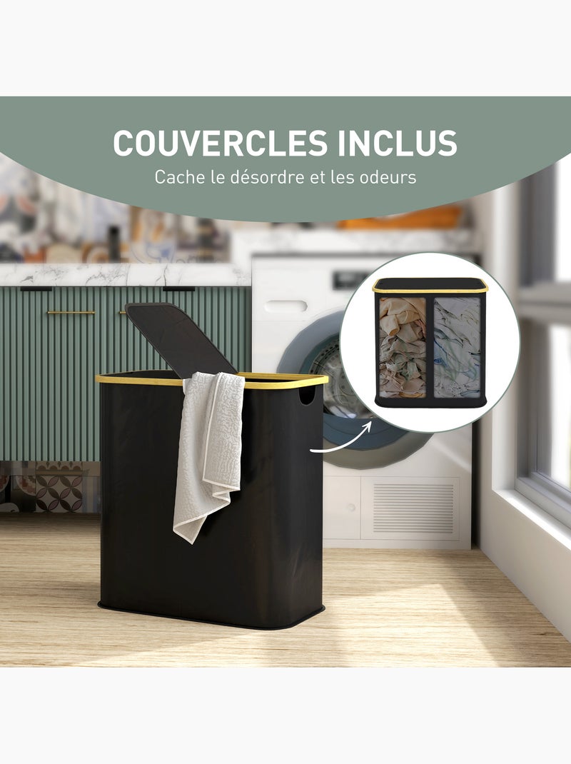 Panier à linge double pliable 80l non tissé bambou Noir - Kiabi