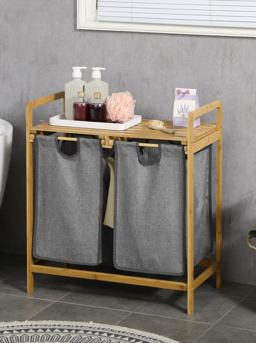 Panier à linge en bambou 2 paniers amovibles gris - Kiabi