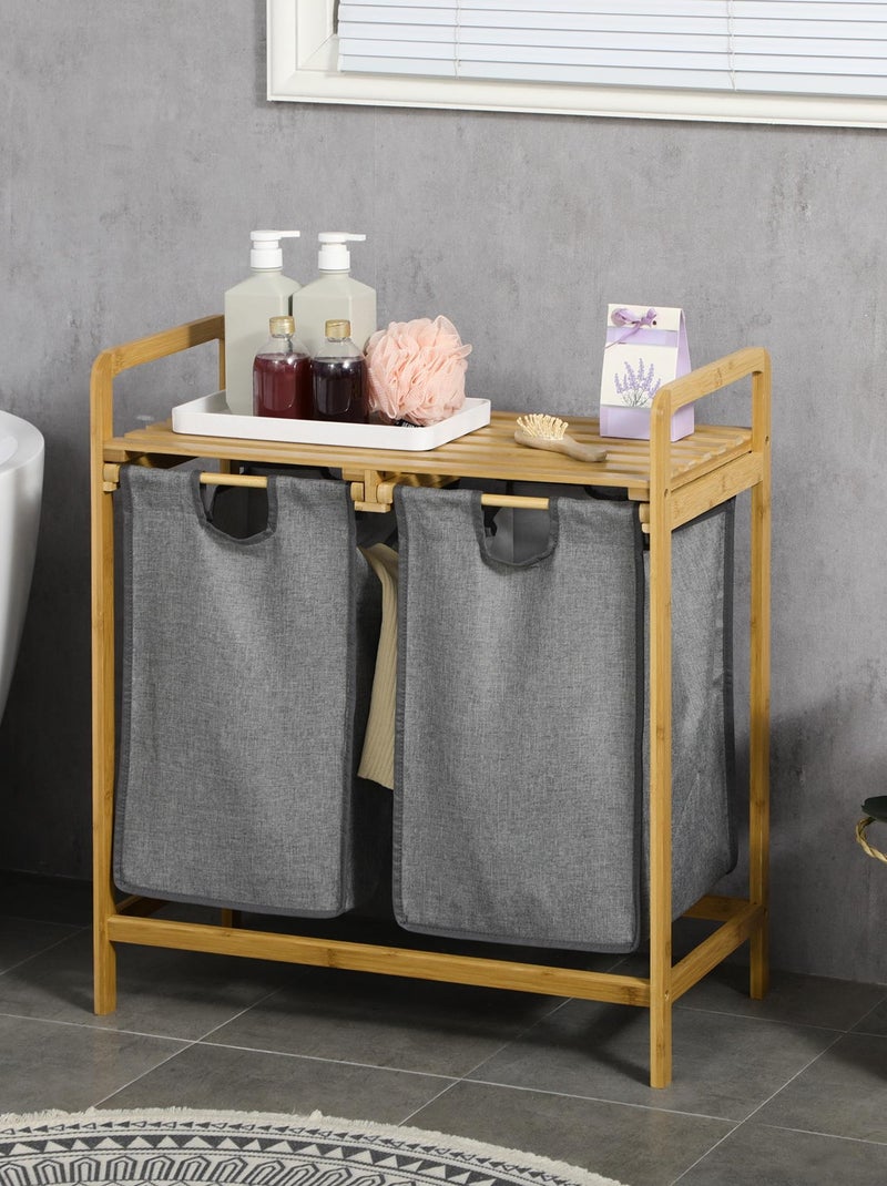 Panier à linge en bambou 2 paniers amovibles gris Gris - Kiabi