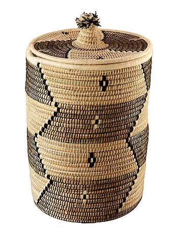 Panier à linge motifs ethniques en fibres naturelles