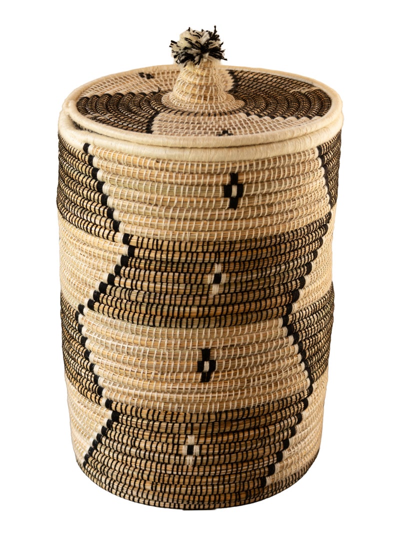 Panier à linge motifs ethniques en fibres naturelles Blanc - Kiabi
