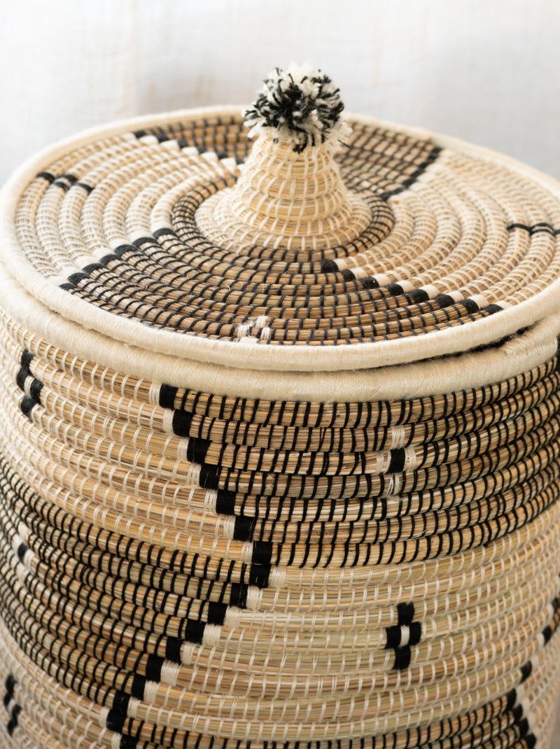 Panier à linge motifs ethniques en fibres naturelles Blanc - Kiabi