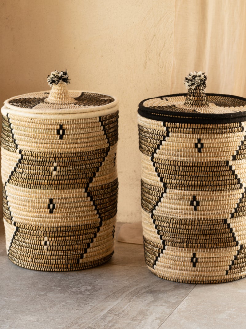 Panier à linge motifs ethniques en fibres naturelles Blanc - Kiabi