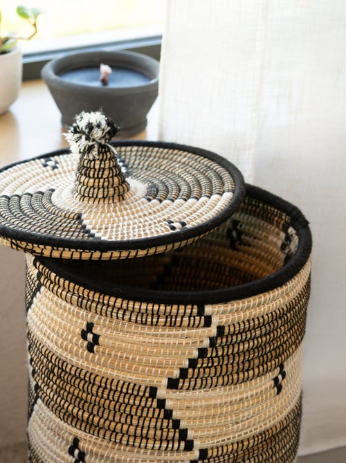 Panier à linge motifs ethniques en fibres naturelles - Kiabi