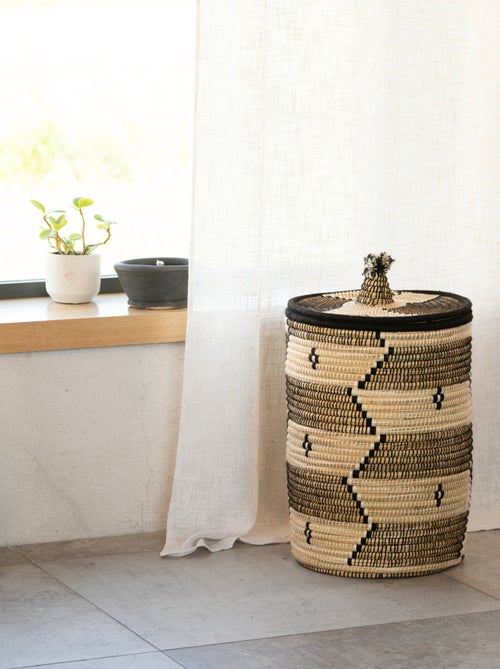 Panier à linge motifs ethniques en fibres naturelles - Kiabi