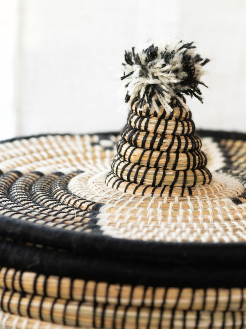 Panier à linge motifs ethniques en fibres naturelles Noir - Kiabi