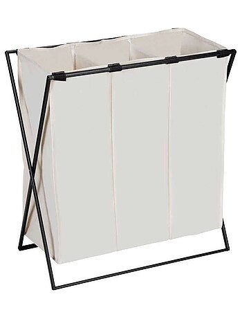 Panier à linge pliable 3 compartiments en métal et tissu
