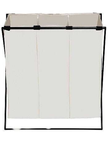 Panier à linge pliable 3 compartiments en métal et tissu