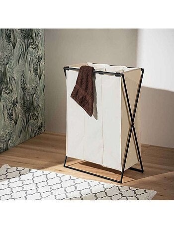 Panier à linge pliable 3 compartiments en métal et tissu